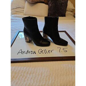 Andrew AG Geller Black Vegan Leather Snakeskin Block Heel Boot Size 7.5 Gilly